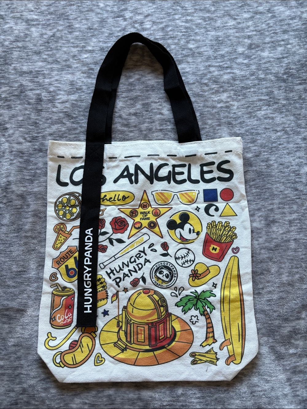 Hungry panda Los Angeles canvas tote bag EUC